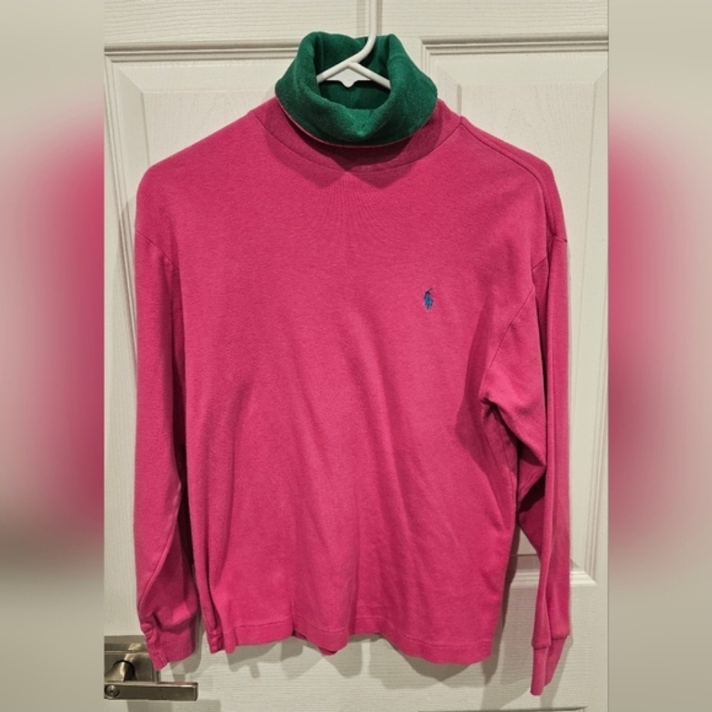 Lauren Ralph Lauren Vintage Women's Pink and Green Turtleneck With Logo Size-M - Picture 4 of 5